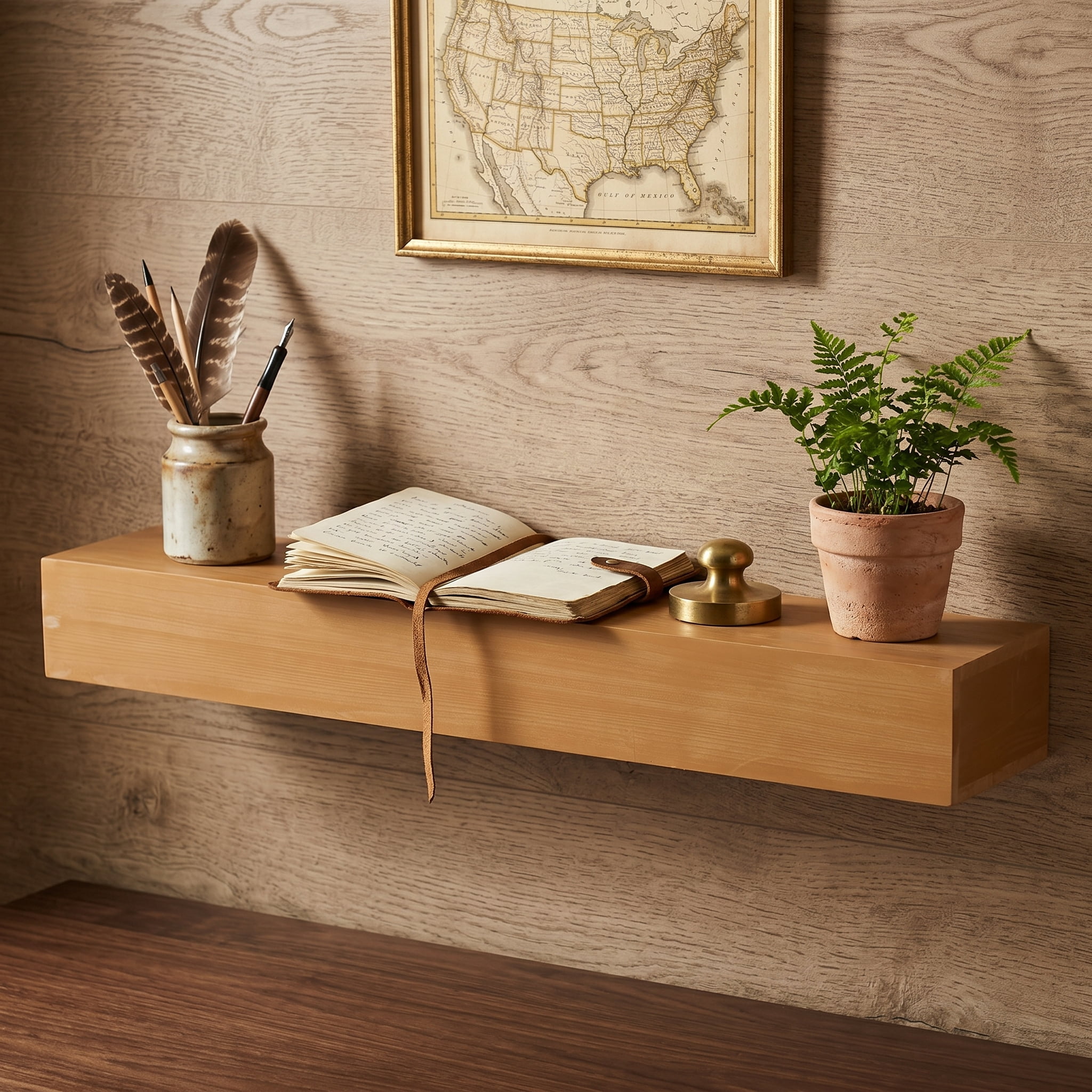 48" Fireplace Mantel Shelf,Solid Pine Wood Wall Mounted,Rustic Farmhouse Floating Shelf,Natural Finish for Home Decor,Light Brown
