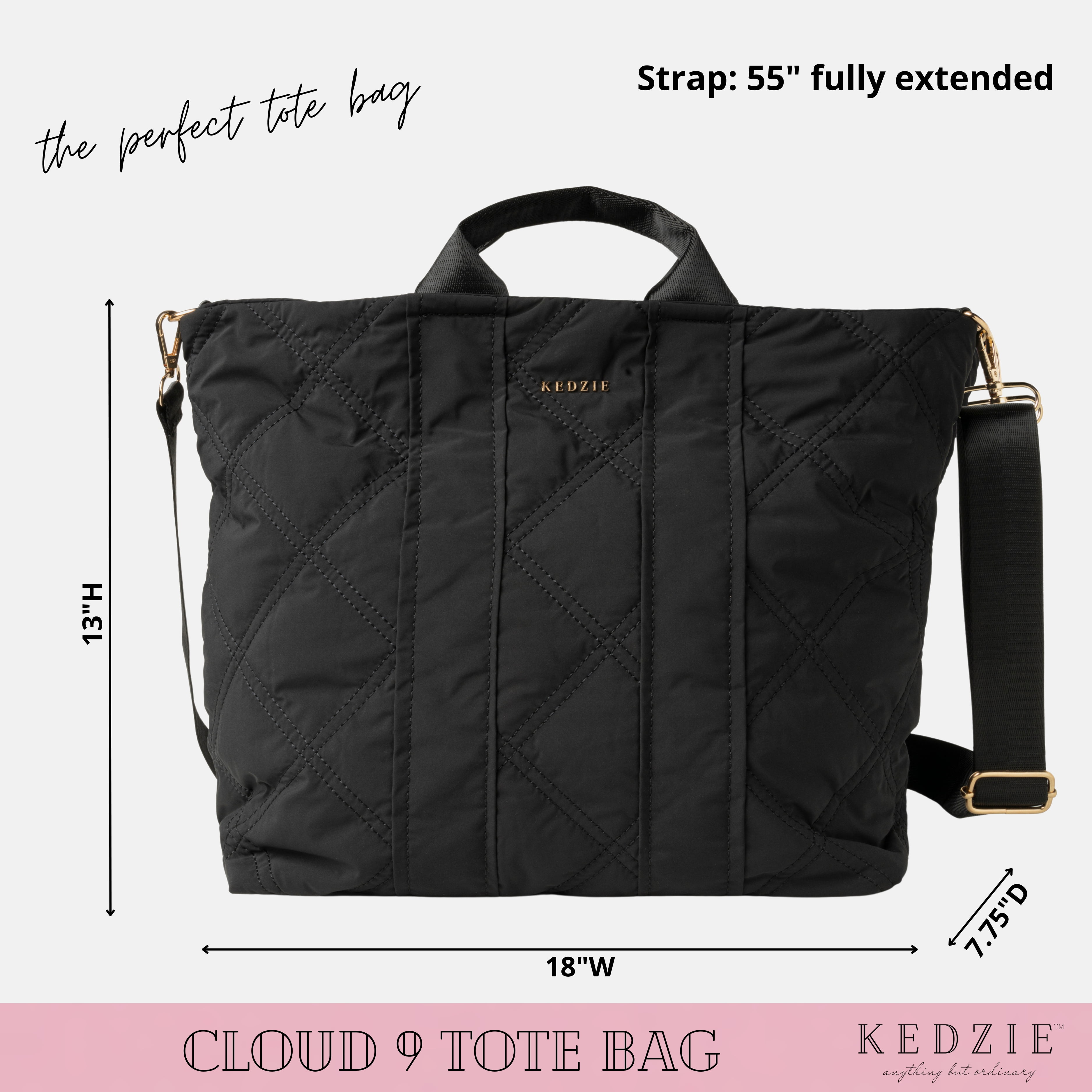 Kedzie Cloud 9 Tote Bag Quilted Puffer Crossbody Purse, Midnight Black (Women's)