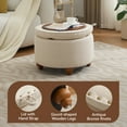 thumbnail image 4 of 24Inch Round Storage Ottoman with Tray, Modern Tufted Fabric Circle Coffee Table with Storage, Upholstered Ottoman with Removable Top for Living Room, Bedroom, Khaki, 4 of 8