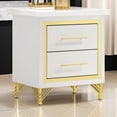 thumbnail image 6 of HomeStock Nightstand with 2 Drawers Hairpin Gold Legs Bar Handles White Finish English Dovetail 21.75 Inch x 16.25 Inch x 24.25 Inch Melamine Frame, 6 of 6