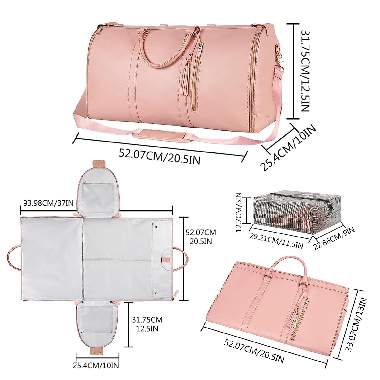 Garment Bag with Shoulder Strap PU Folding Suit Bag for Man Women Travel Bag Suitcase Waterproof Luggage Bag Organizers