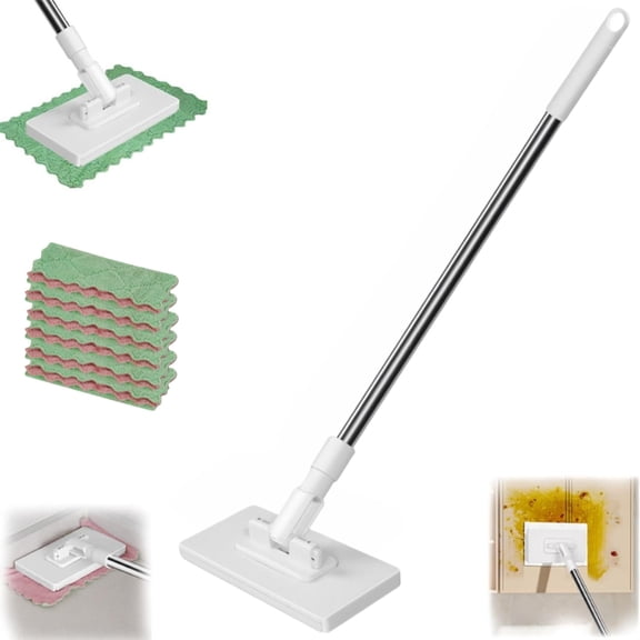 Snap Grip Mini Mop | Zero Touch Mini Mop: Disposable Clip Mopstick with Reusable Cloths, Wet&Dry ClickMop for Floors, Gaps & Multi-Surface, No Wash(39.37in,6 Cloths)