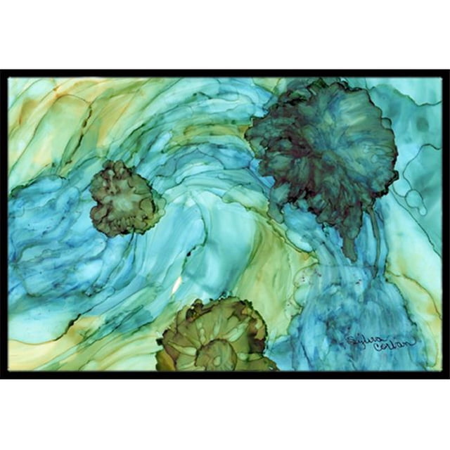 Abstract In Teal Flowers Indoor & Outdoor Mat, 18 x 27 in.