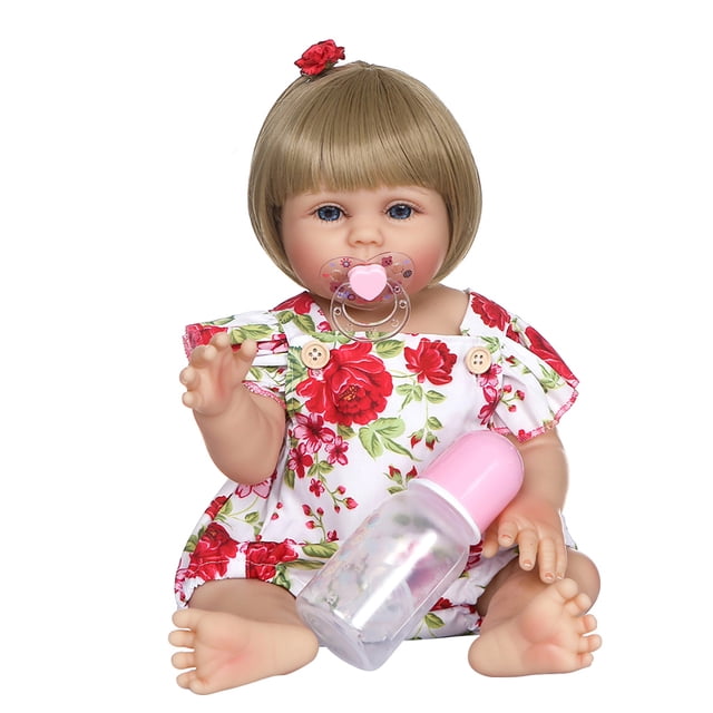 Muñeca de Bebé Reborn de Silicona Yeacher Cuerpo Completo 19 Pulgadas Pelo Rubio Ojos Azules