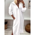 thumbnail image 4 of Women'S Oversized Casual Pullover Long Sleeve Split Hem Drawstring Hoodies Dress with Pockets White S, 4 of 5