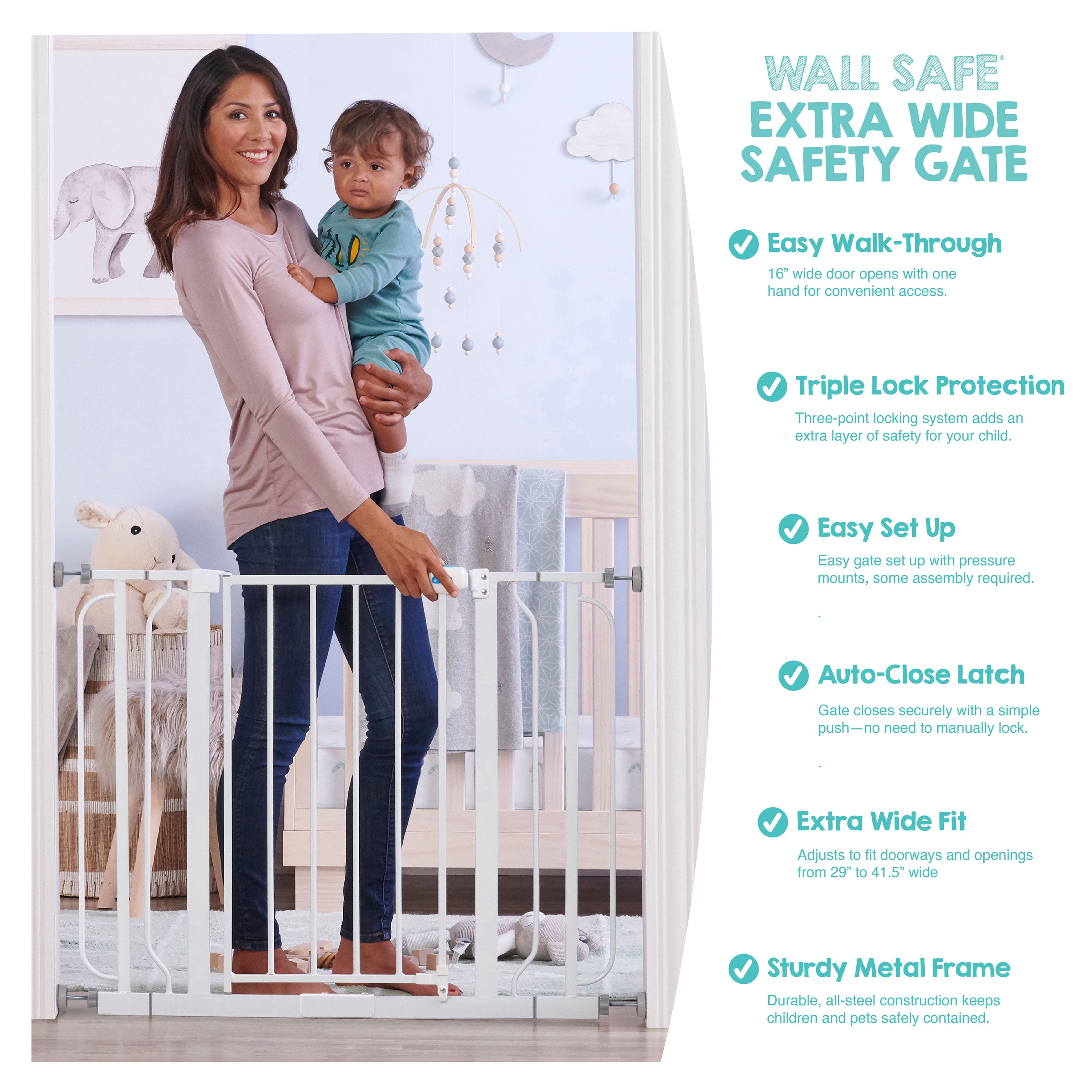 Regalo Wall Safe Extra Wide Walk Through Baby Safety Gate, White , Age Group 6 to 24 Months