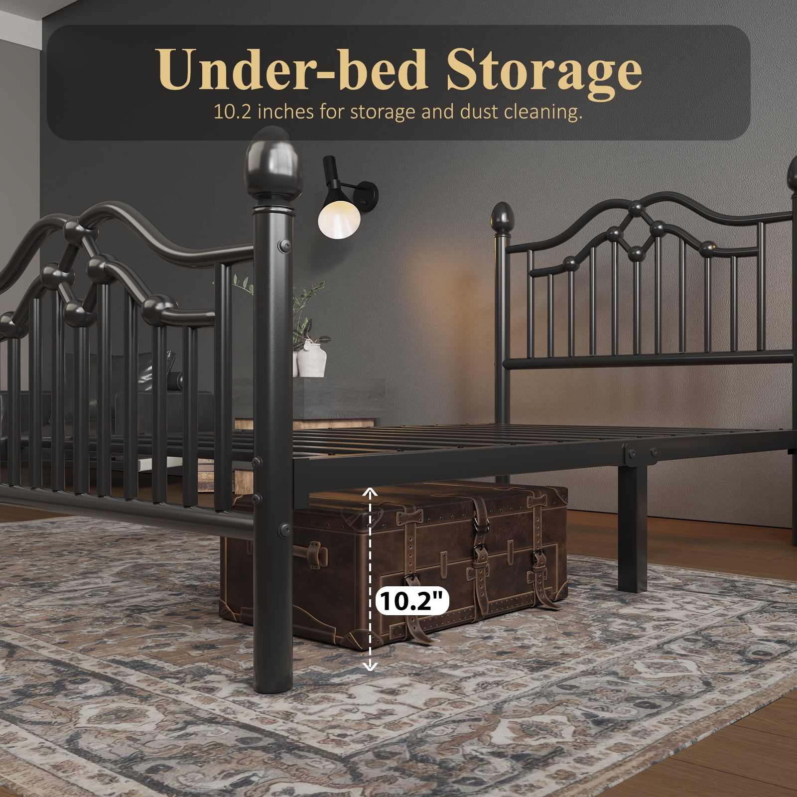 E-Ser Twin Size Metal Platform Bed Frame,Modern Headboard And Footboard,Adequate Under Bed Storage,No Box Spring Needed,Black