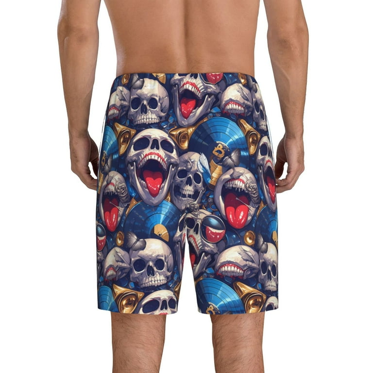 Lsque rock Skull blue record Mens Sleep Pajama Shorts,Short Pajama