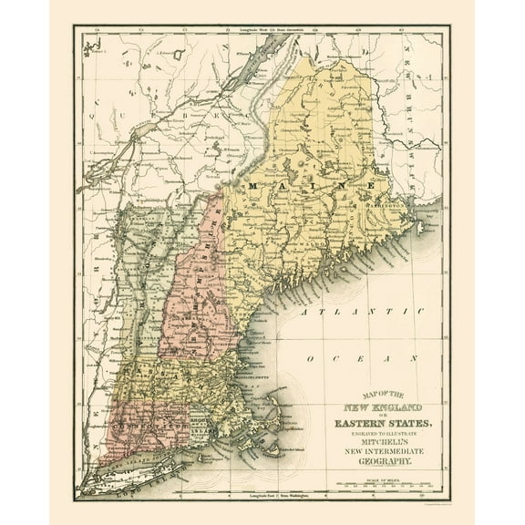 Historic State Map - United States Eastern - Mitchell 1877 - Vintage Wall Art