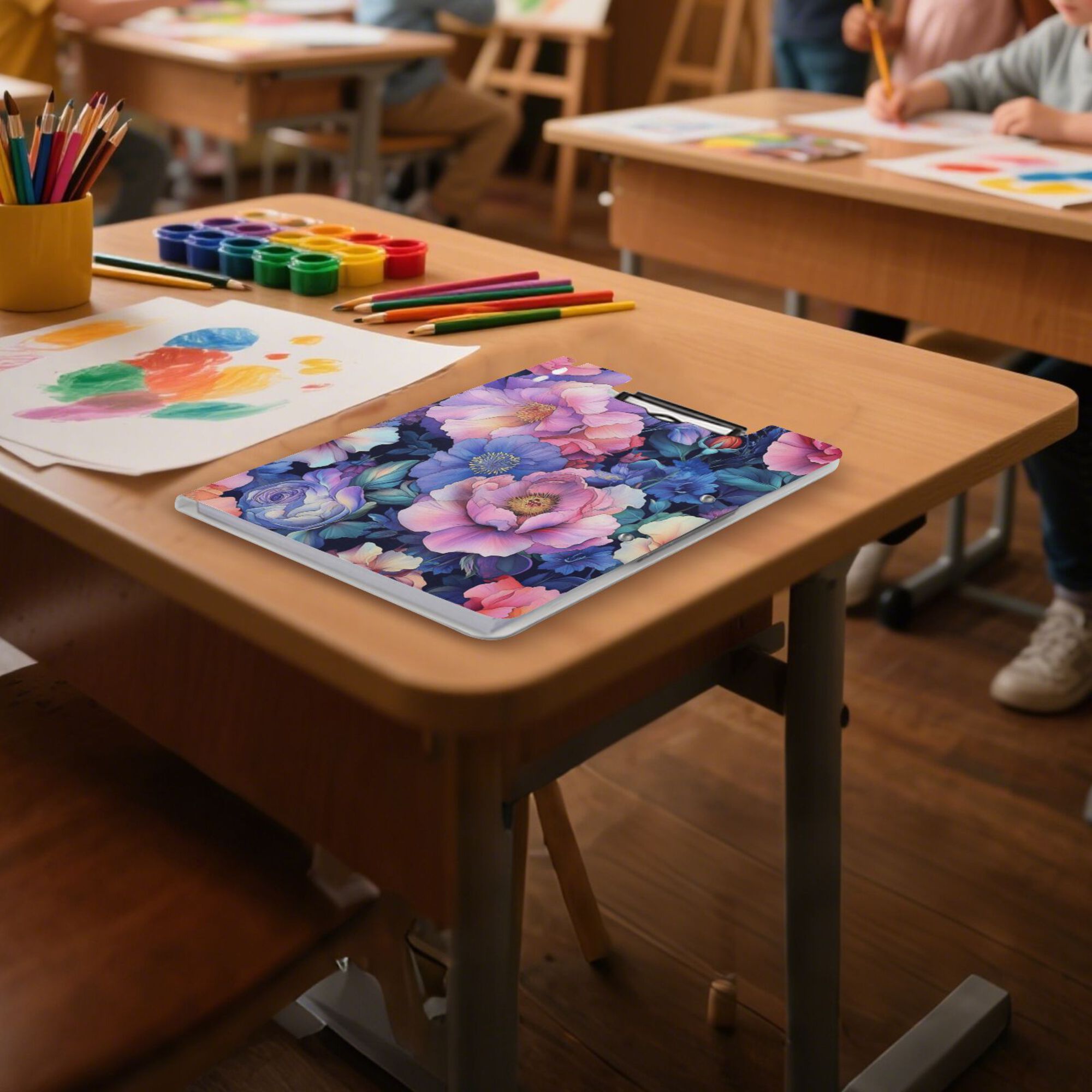 FORMRS A4 Clipboard Folder with Pen Holder Horizontal Foldable School Office Binder, Colorful Art Flowers