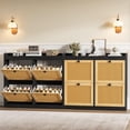 thumbnail image 1 of Shoe Cabinet with 4 Deep Flip Drawers, Base Freestanding Wooden Shoe Storage Cabinet with Rattan Door & 3 Tier Adjustable Shelves,Shoe Organizer for Entryway,Hidden Shoe Rack for Hallway,2PCS, 1 of 1