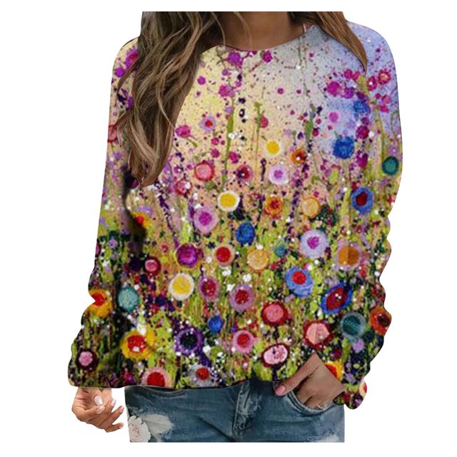 Sudadera estampada con cuello redondo y manga larga para mujer a la moda Fridja bvmnju689