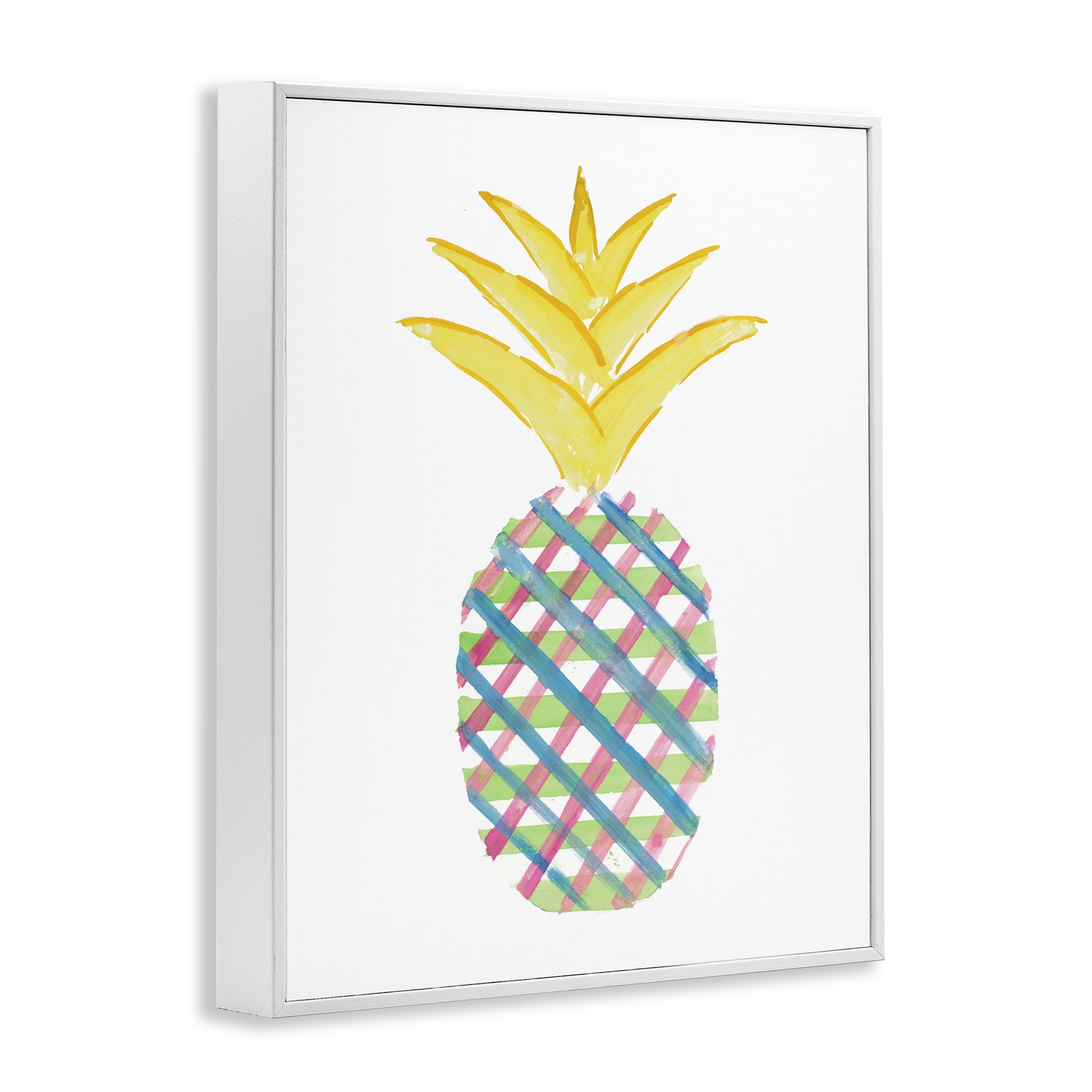 Stupell Industries Plaid Patterned Pineapple Food & Beverage Painting White Framed Art Print Wall Art, 11 x 14