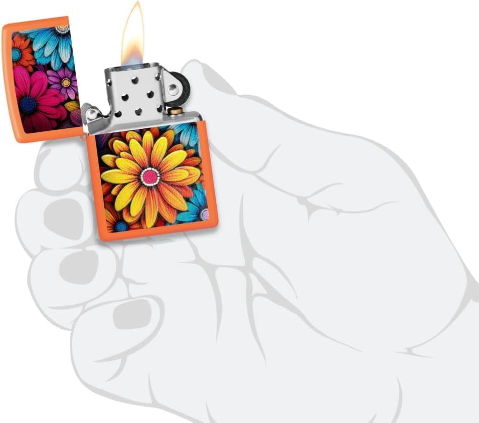Zippo Lighter - Customized Message on Flowers Orange Matte Pocket Lighter 46434