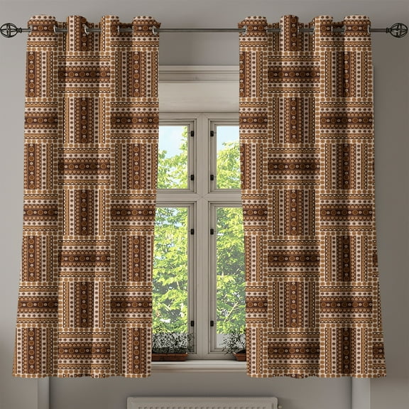 Ambesonne Traditional Grommet Curtain, Geometrical, 50" x 63", Brown Caramel
