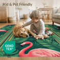 thumbnail image 4 of ODIKA 6'x9' Washable Area Rug Non-Slip, Chair-Friendly, Botanical Border Frond Jungle Motif Exotic Hibiscus Leaves Striped Refined for Dining Room, Under Table, Office Décor, 4 of 7