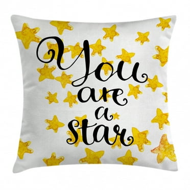 Lifestyle Decor Throw Pillow Cushion Cover, Motivational You are a Star Phrase Encouragement Good Words Design, Decorative Square Accent Pillow Case, 16 X 16 Inches, Earth Yellow Black, by Ambesonne