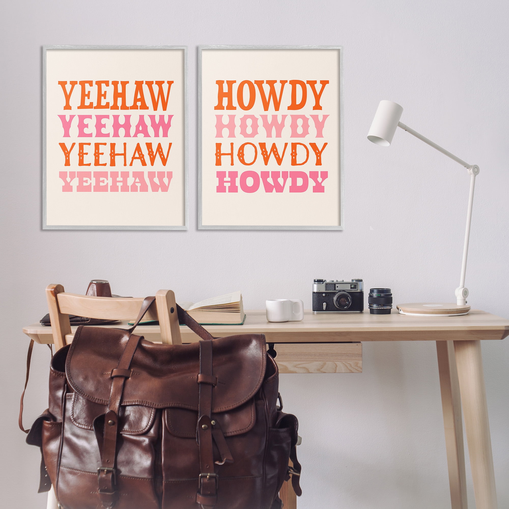 Stupell Industries Yeehaw & Howdy Typography Typography Painting Gray Framed Art Print Wall Art, 24 x 30, Set of 2