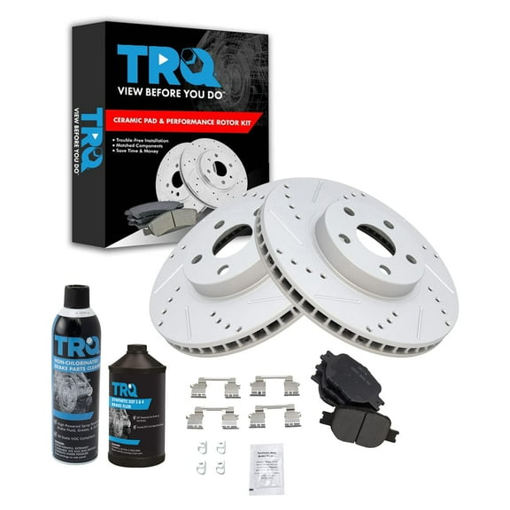 TRQ Front Performance & Brake Rotor & Pad Ceramic Kit w/Chemicals BKA17371