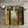 thumbnail image 3 of Ambesonne Autumn Quilted Bedspread Set 3 Pcs, Sunset Dark Pine Trees, King Size, Orange Green, 3 of 3