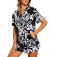 thumbnail image 4 of INSPIRAR CHIC Conjuntos de Ropa Hawaiana de 2 Piezas para Mujeres, Camisa de Botones Floral Tropical y Conjuntos de Pantalones Cortos Casual de Playa M Negro, 4 of 6
