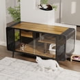 thumbnail image 2 of Spacious Cat House Furniture, Cat Kennel Cabinet with 2 Sliding Tempered Glass Doors and Multi-Level Shelves, for Living Room and Study, Black and Brown, 2 of 9