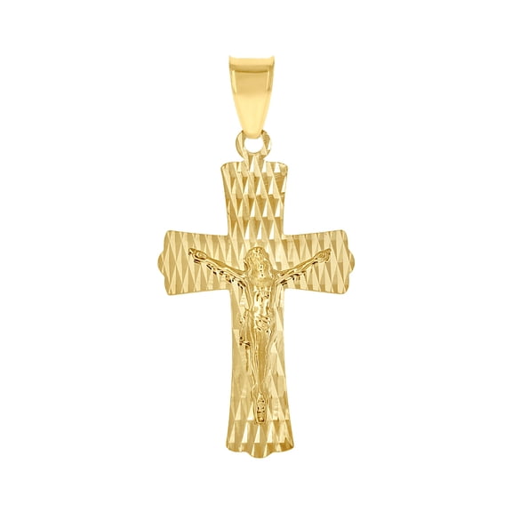 10k Yellow Gold Unisex Crucifix Cross Religious Pendant Necklace 33.1x15.7mm Wide Pendant for Women