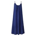 thumbnail image 3 of B91xZ Femmes 2024 Midi Robe V Cou Volant Simple Couleur Unie Casual Summer Hiver Robe, Bleu Foncé M, 3 of 4