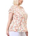 thumbnail image 4 of Unique Bargains Women's Plus Floral Ruffle Trim V Neck Layered Sleeve Top, 4 of 7