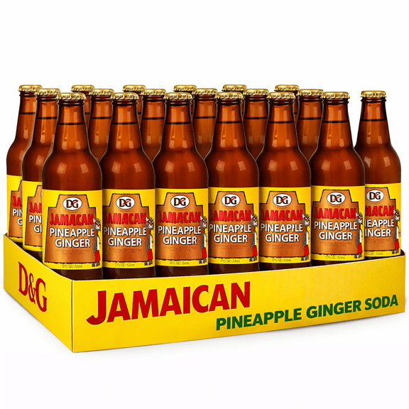 D&G Jamaican Pineapple Ginger Soda, 24 Pack, 12 oz Glass Bottles, Tropical Pineapple Ginger Caribbean Soft Drink