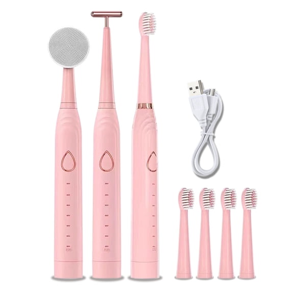 Wovilon Toothbrush, Beauty Toothbrush Set, 5 Toothbrush Heads Toothbrush, With 1 Massage Face-lifting Stick Head, And 1 Facial Cleansing