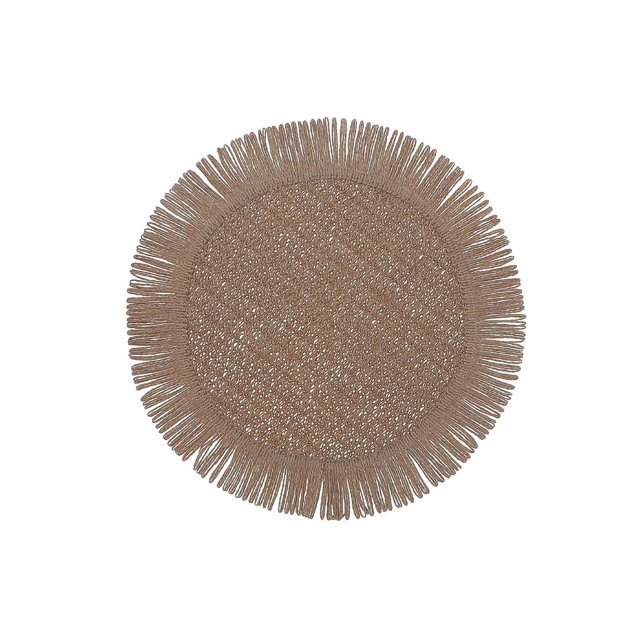 Placemat Rond Tissé Avec Franges Beige 15 X 15 - Ensemble De 12