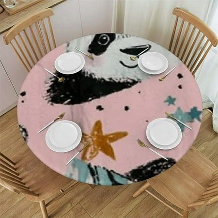 

Patifu Panda Bears Stars Pastel Round Tablecloth | Stain-Resistant and Washable | Ideal for Indoor and Outdoor Use | 100% Polyester Fiber | Outdoor Fitted Waterproof 31 -35