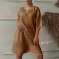thumbnail image 5 of Riecok Linen Sets for Women Plus Size Crewneck 3/4 Sleeve Button Tops and Shorts Solid Casual Loose 2 Piece Outfit, 5 of 8