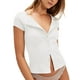 thumbnail image 3 of Tops Yousify de punto acanalado de verano de manga corta para mujer, color blanco, 3 of 5