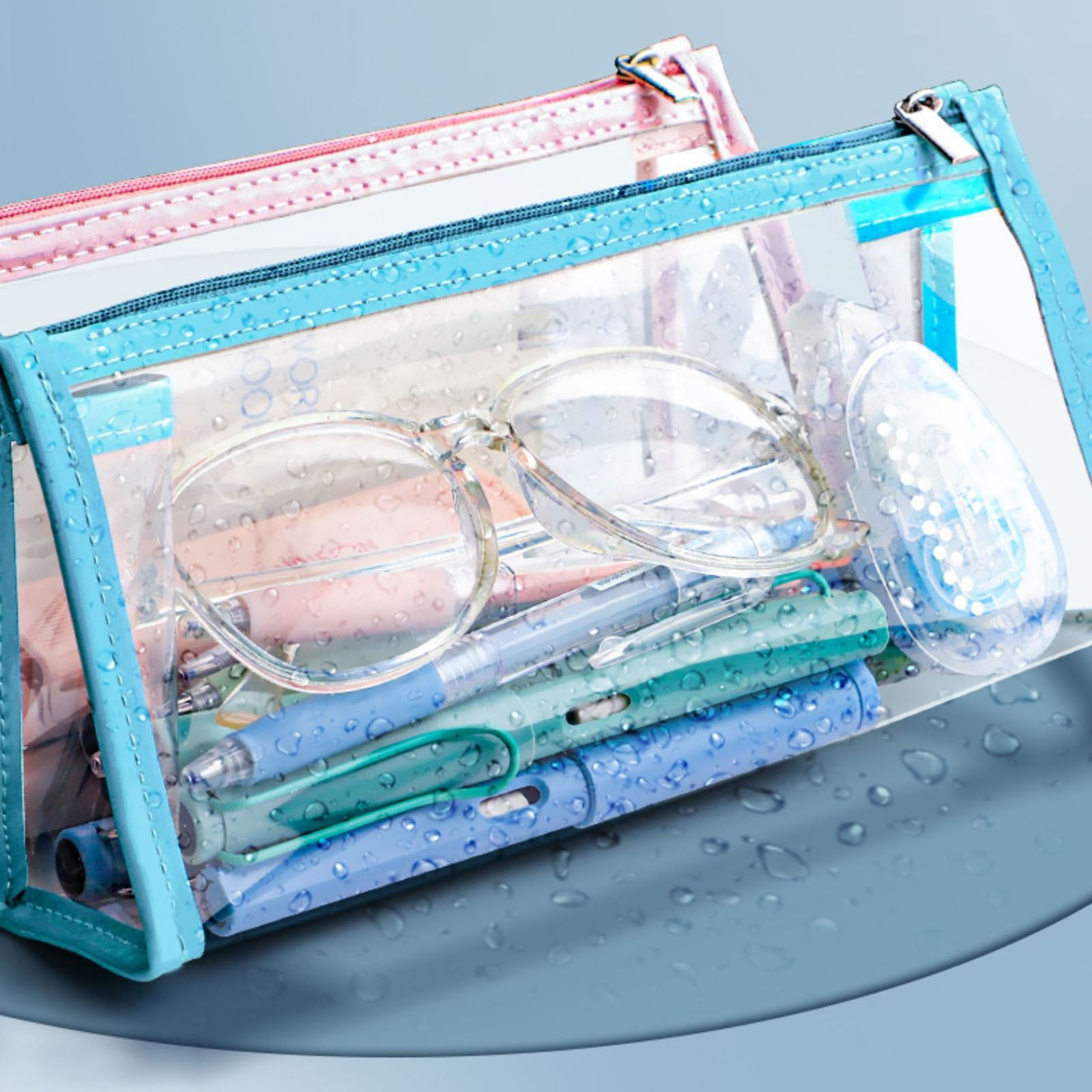 1 PCS Pencil Cases Pen Pouch Clear Transparent Marker Pouch with Zipper,Exam Pencil Storage Bag Travel Cosmetic Makeup Bag,Stationery Toiletries Organizer for Students Adults Teen(Mint Green)