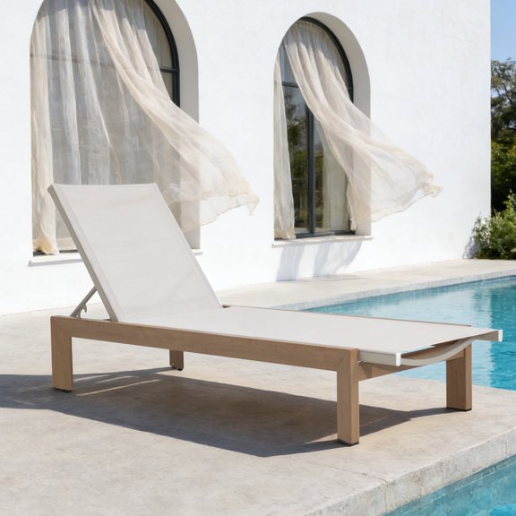 FHVIT Upgraded Triangular Aluminum Chaise Lounge Chair Outdoor, Quick Assembly Patio Lounge Chair with 5 Adjustable Backrest for Outside Beach Lawn Nature Wood