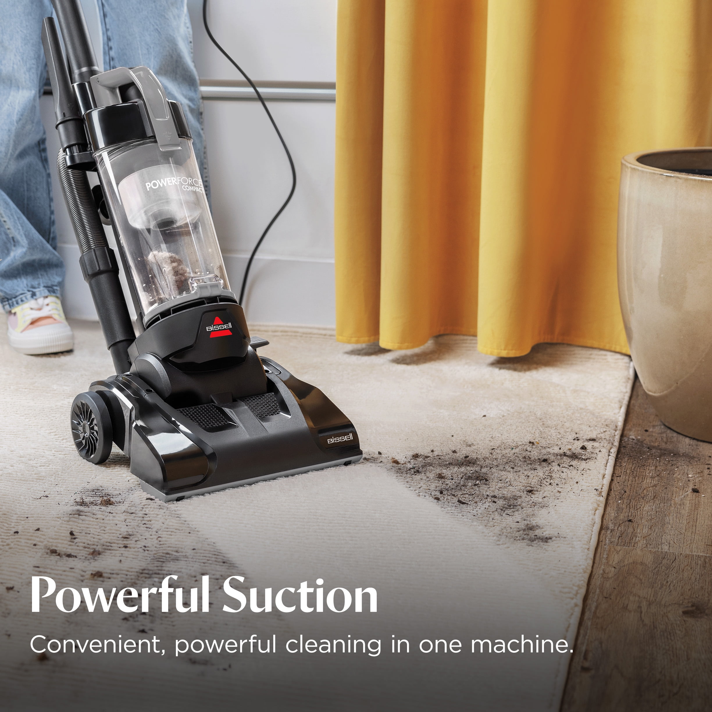 BISSELL PowerForce Compact, Bagless, Upright Vacuum, Lightweight, Powerful Suction, High Reach Wand, Hard Floor and Carpet, 4362, Gray & Black