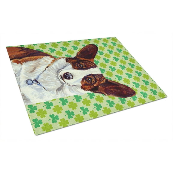 Caroline's Treasures Corgi St. Patrick's Day Shamrock Portrait Glass Cutting Board Large