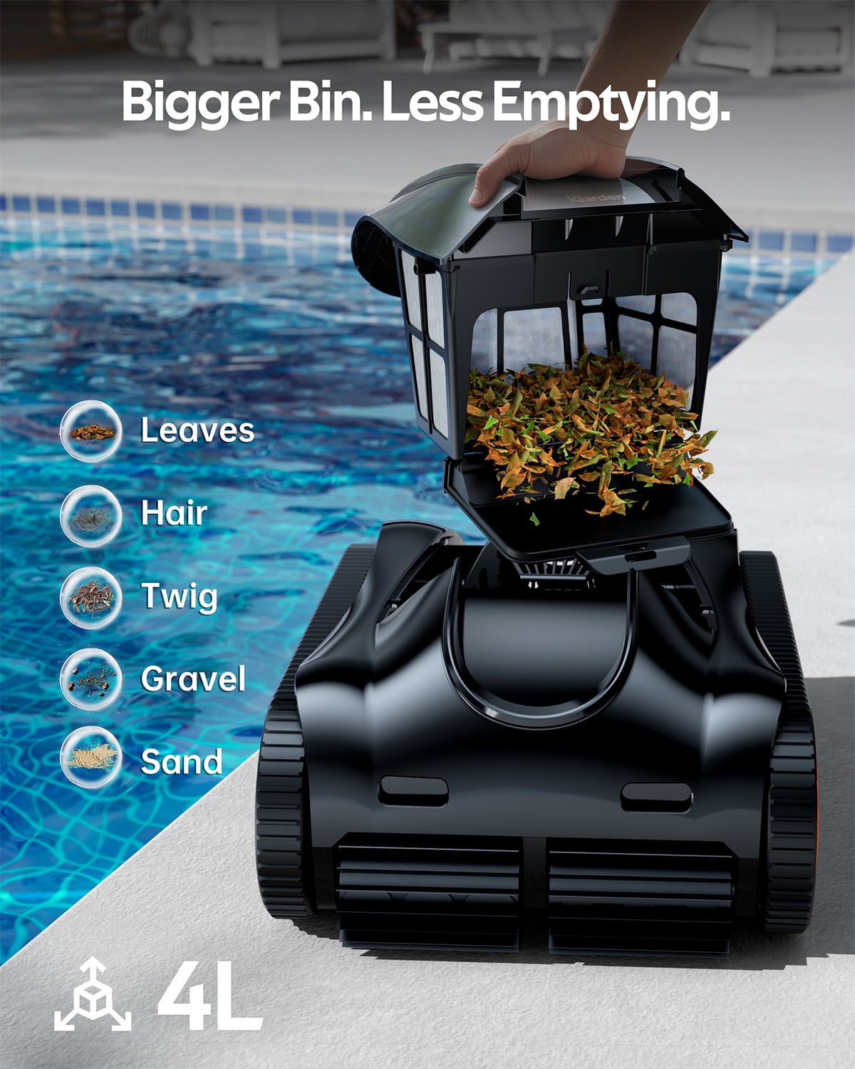 iGarden K Series Cordless Robotic Pool Vacuum for Inground & Above-Ground Pools, Smart Navigation, 150 Min Runtime