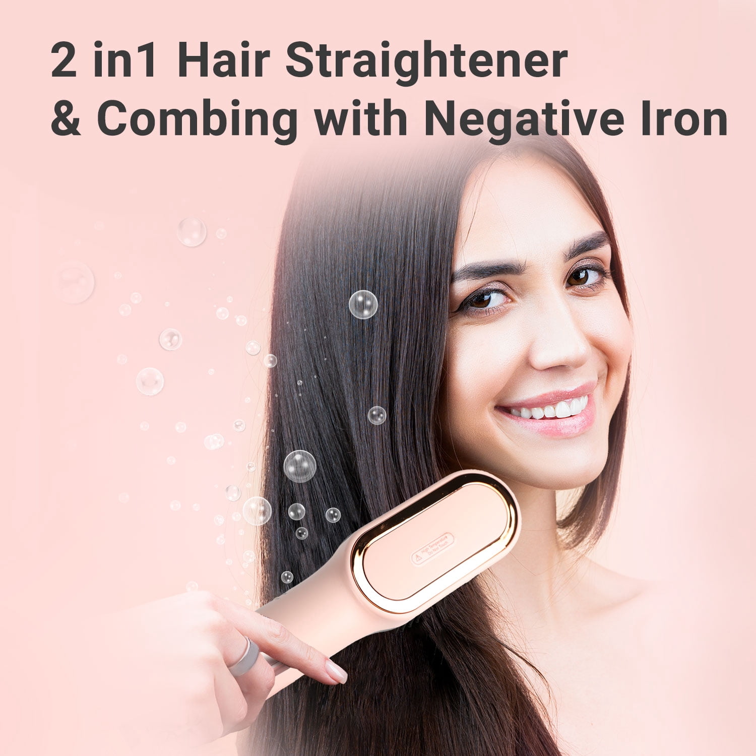 KIPOZI Hair Straightener Brush, Cordless Hair Straightener Brush Portable Hot Comb Straightener, USB Rechargeable & 3 Temp Settings & Anti-Scald, Pink