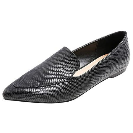 

Feversole Women s Loafer Flat Pointed Fashion Slip On Comfort Driving Office Shoes Black Snake Size 9.5 M US