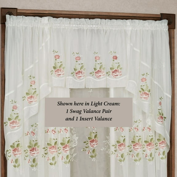 Charming Embroidered Airbrushed Graceful Blooms Sheer Window Valance Swag Pair 62 x 38 Inches