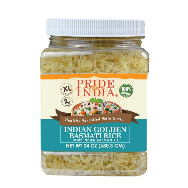 Pride Of India - Riz Basmati Doré Indien Extra Long - Grain Sella Étuvé Santé, Pot de 1,5 Livre