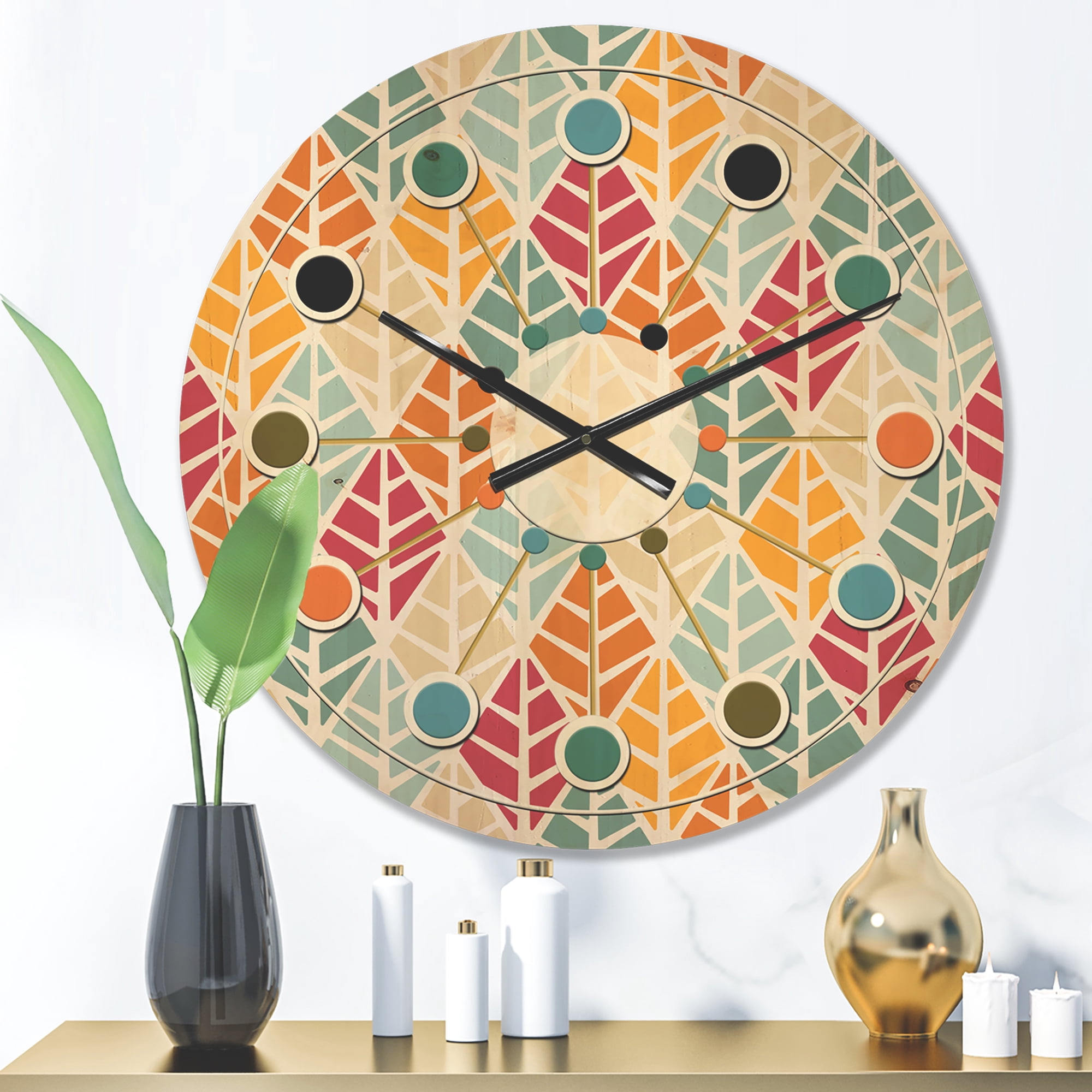 Designart 'Diamond Retro Pattern X' Mid-Century Modern Wood Wall Clock