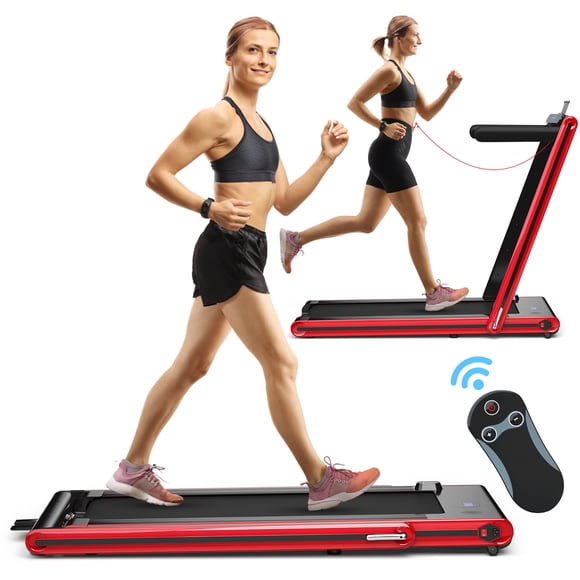 Costway Cinta de correr plegable 2 en 1 de 2,25 HP con pantalla LED dual roja