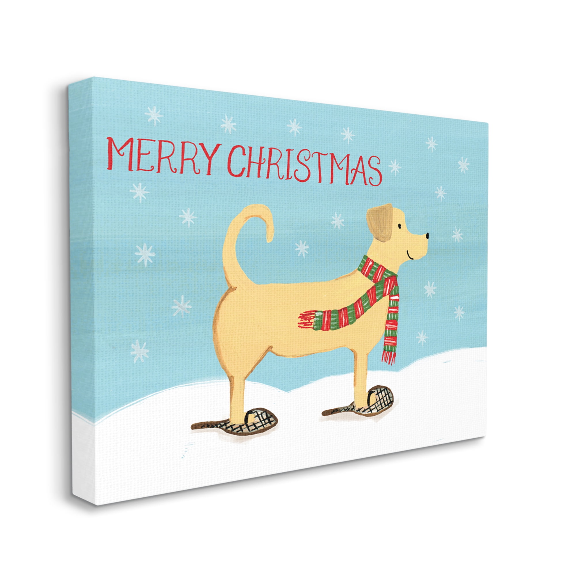 Christmas Snowshoe Dog Wearing Scarf Winter Landscape Animals & Insects Painting Gallery-Wrapped Canvas Print Wall Art