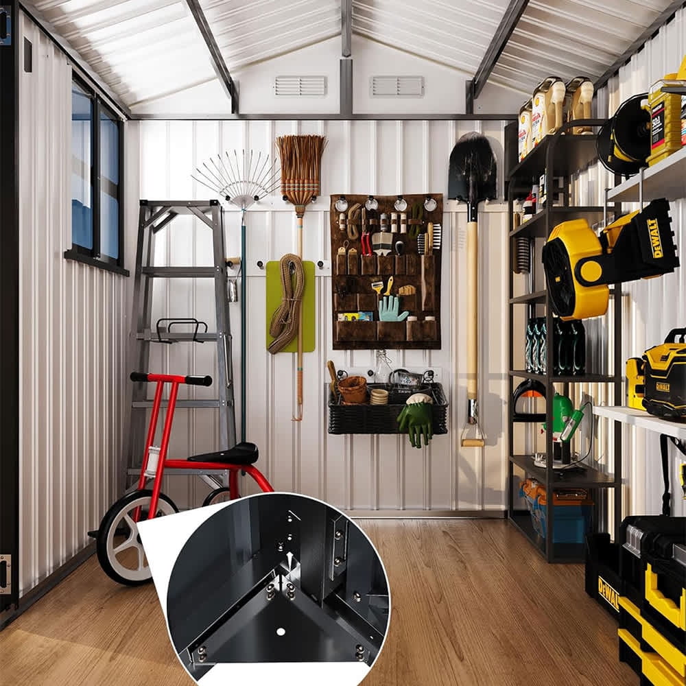 EastVita 8 x 6 ft Outdoor Metal Storage Shed with Windows and Lockable Doors Heavy-Duty Garden Tool Shed Dark Gray