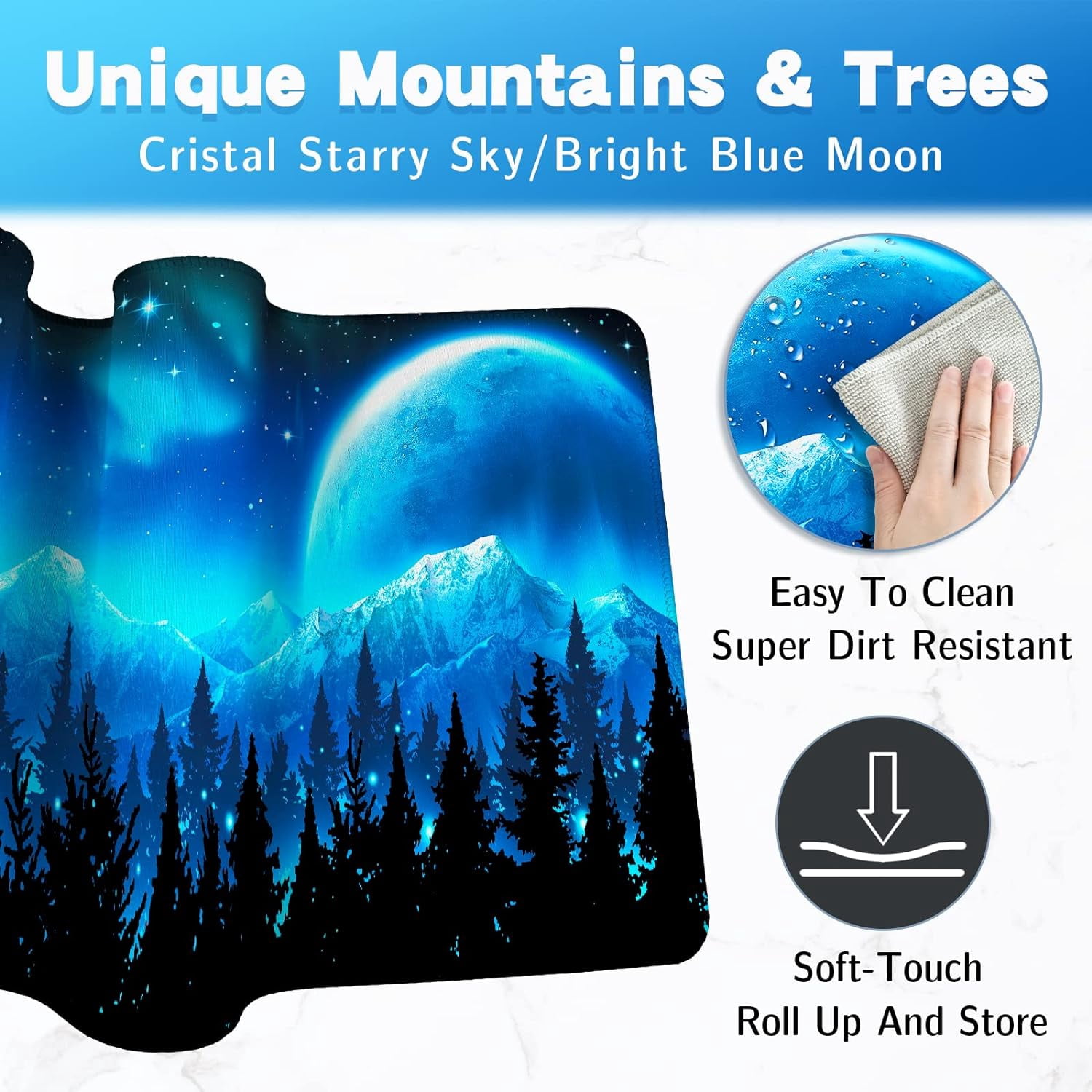 Gaming Mouse Pad, Mouse Pad Large, Keyboard and Mouse Pad, 31.5" x 11.8" XL Mouse Pad, Non-Slip Office Computer Keyboard Mousepad, Desk Pad Large - Moon Mountain Forest