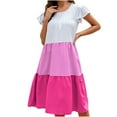 thumbnail image 1 of Vestido de playa de cuello redondo de verano de manga corta informal de moda para mujer Pompotops  ghjkhdj12744, 1 of 9